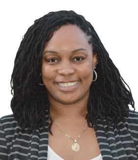 Charlene Grant's headshot against a dark lilac background.